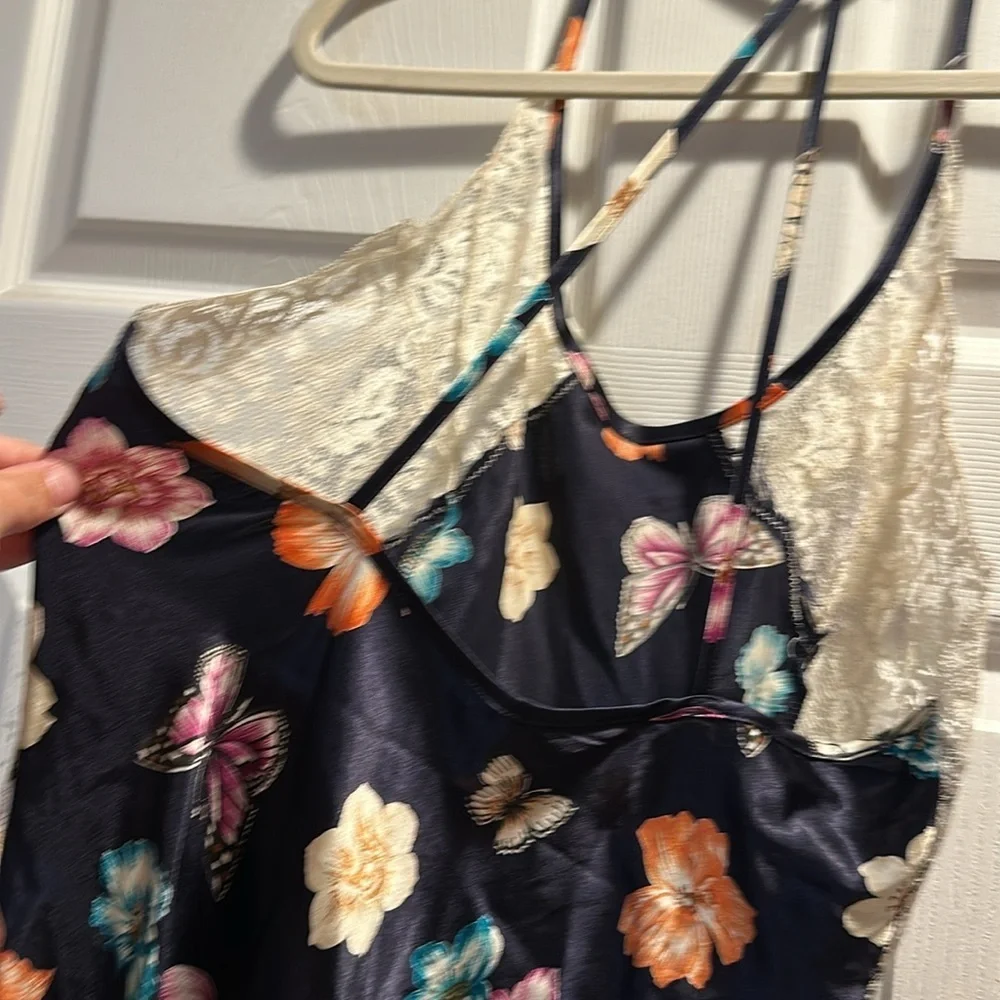 Vintage Y2K The Lingerie Collection Lace Butterfly Satin Low Back Slip Dress L